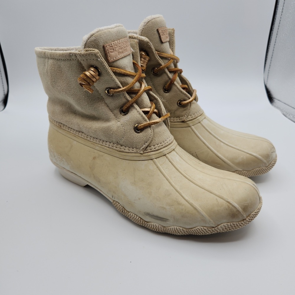 Sperry Saltwater STS85912 Winter Lux Boots Womens 9 Beige Waterproof Rubber Sole
